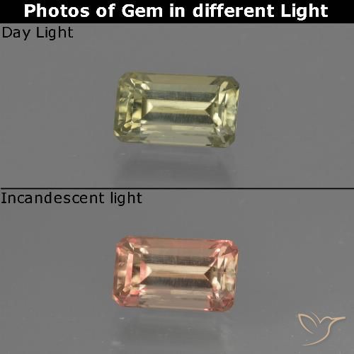 0.76ct Натуральный Коричневато-желтый Диаспора, меняющая цвет, Изумрудная огранка, VS-SI