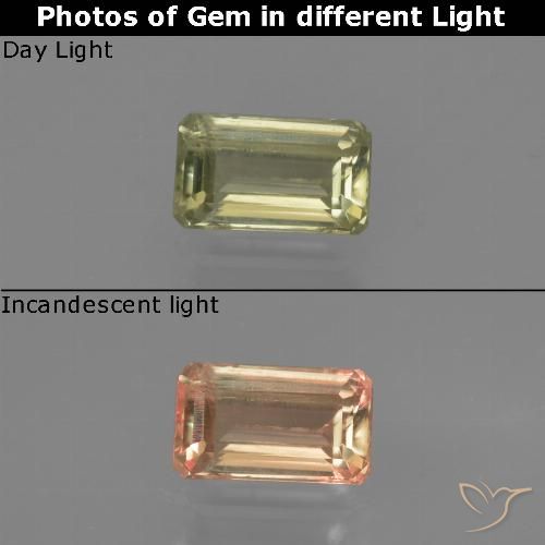 0.70ct Натуральный Желто-зеленый Диаспора, меняющая цвет, Изумрудная огранка, Чистота VS