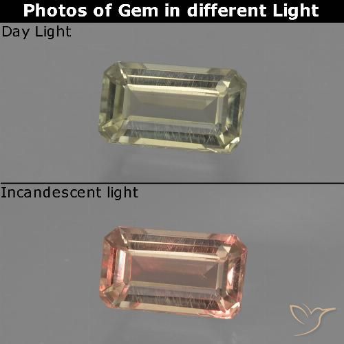 0.83ct Натуральный Светло-желтый Диаспора, меняющая цвет, Изумрудная огранка, VVS-VS
