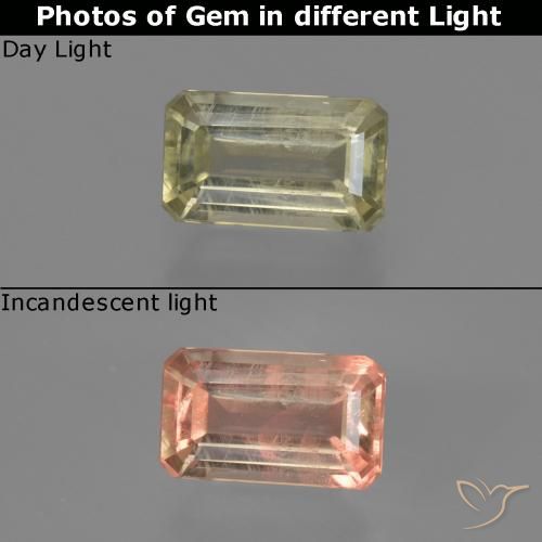 0.80ct Натуральный Светло-желтый Диаспора, меняющая цвет, Изумрудная огранка, Чистота VS