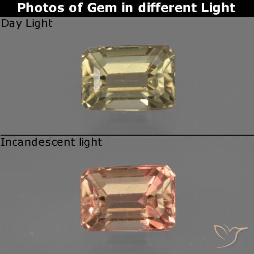 0.86ct Натуральный Средний желтый Диаспора, меняющая цвет, Изумрудная огранка, Чистота VS