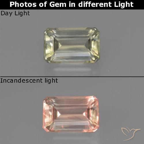0.85ct Натуральный Светло-желтый Диаспора, меняющая цвет, Изумрудная огранка, Чистота VS