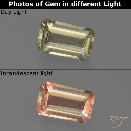 0.81ct Натуральный Светло-желтый Диаспора, меняющая цвет, Изумрудная огранка, Чистота VS