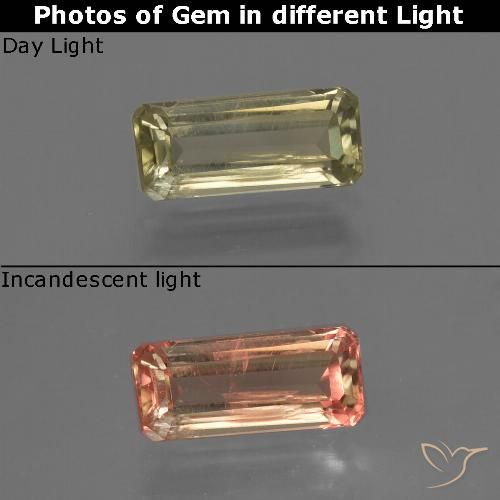 0.95ct Натуральный Светло-желтый Диаспора, меняющая цвет, Изумрудная огранка, VS-SI
