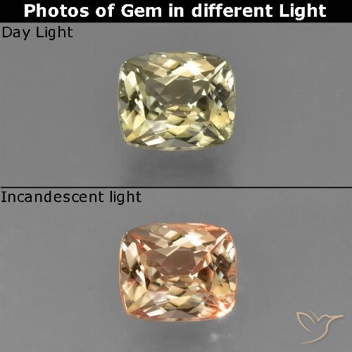 0.88ct Натуральный Мягкий желтый Диаспора, меняющая цвет, Подушка, Чистота VS