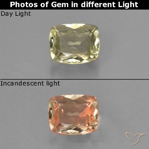 0.75ct Натуральный Очень светло-желтый Диаспора, меняющая цвет, Подушка, Чистота VS