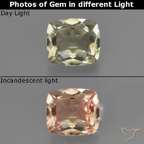 0.91ct Натуральный Очень светлый золотисто-желтый Диаспора, меняющая цвет, Подушка, Чистота VS