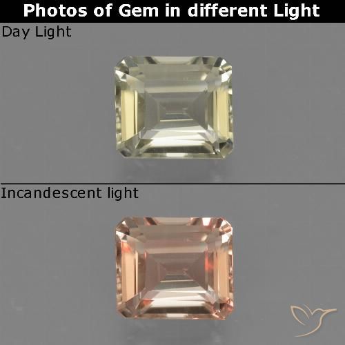 0.89ct Натуральный Очень светло-желтый Диаспора, меняющая цвет, Изумрудная огранка, Чистота VS