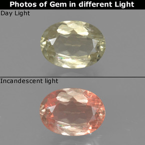 0.90 карата, натуральный Светло-желтый Диаспора, меняющая цвет, Огранка Овал, VS-SI