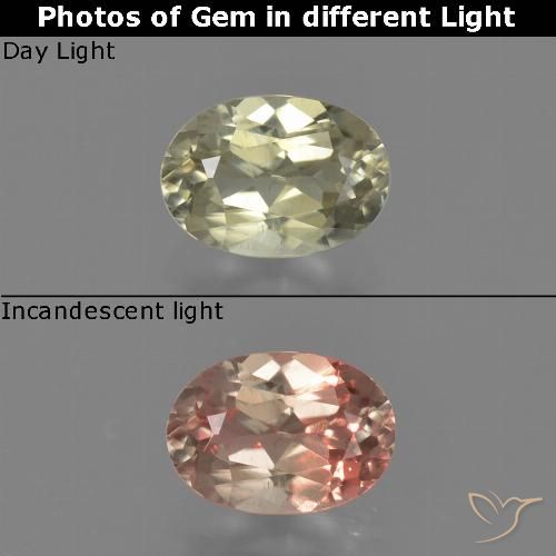 0.73ct Натуральный Светло-желтый Диаспора, меняющая цвет, Овал, Чистота VS