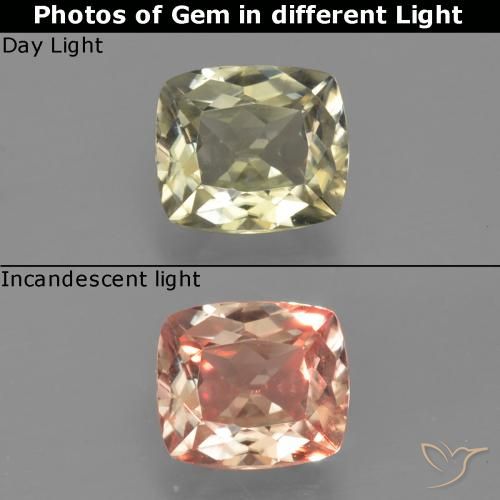 0.86ct Натуральный Светло-желтый Диаспора, меняющая цвет, Подушка, VVS-VS