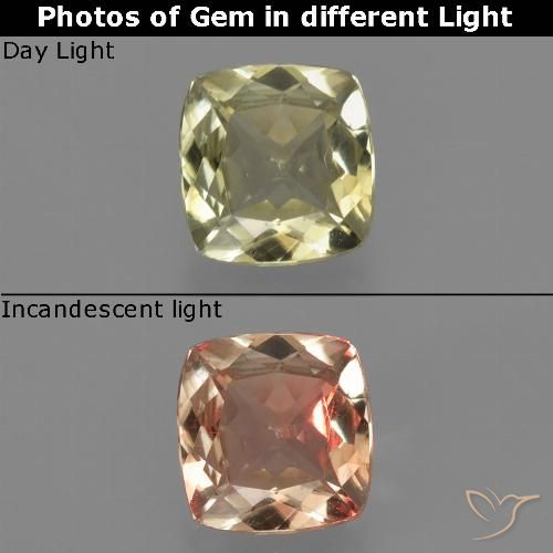 0.78ct Натуральный Светло-желтый Диаспора, меняющая цвет, Подушка, Чистота VS