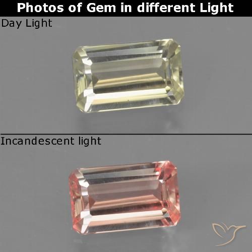 0.76ct Натуральный Светло-желтый Диаспора, меняющая цвет, Изумрудная огранка, Чистота VS