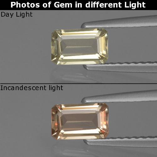 0.59 карата, натуральный Очень светло-желтый Диаспора, меняющая цвет, Изумрудная огранка, VVS-VS