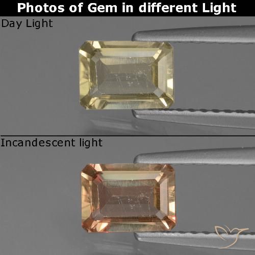0.78ct Натуральный Средний желтый Диаспора, меняющая цвет, Изумрудная огранка, Чистота VS