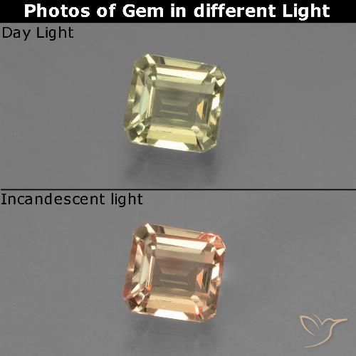 0.74ct Натуральный Светло-желтый Диаспора, меняющая цвет, Изумрудная огранка, Чистота VS
