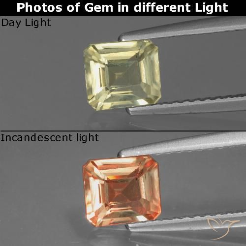 0.99ct Натуральный Очень светло-желтый Диаспора, меняющая цвет, Изумрудная огранка, Чистота VS