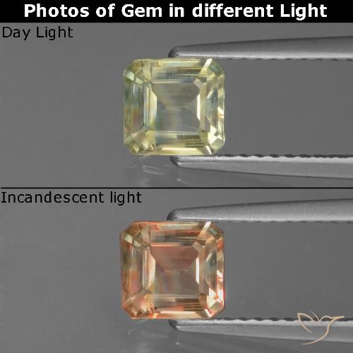 0.87ct Натуральный Очень светло-желтый Диаспора, меняющая цвет, Изумрудная огранка, Чистота VS