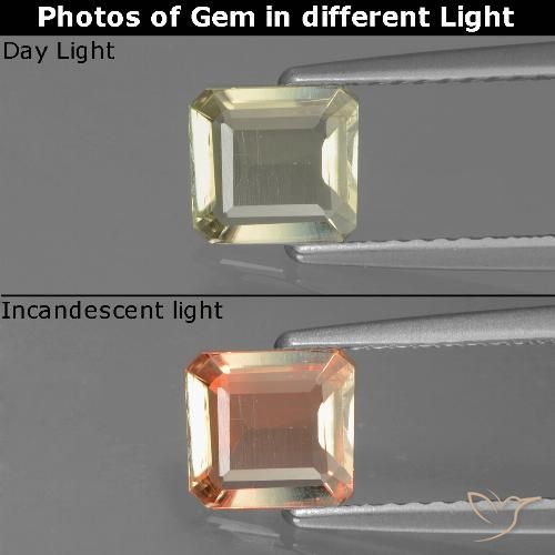 0.73ct Натуральный Светло-желтый Диаспора, меняющая цвет, Изумрудная огранка, Чистота VS