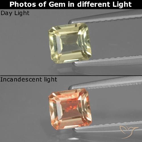 0.80ct Натуральный Желтый бежевый Диаспора, меняющая цвет, Изумрудная огранка, Чистота VS
