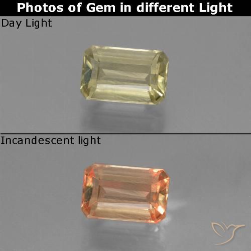 0.97ct Натуральный Светло-желтый Диаспора, меняющая цвет, Изумрудная огранка, Чистота VS