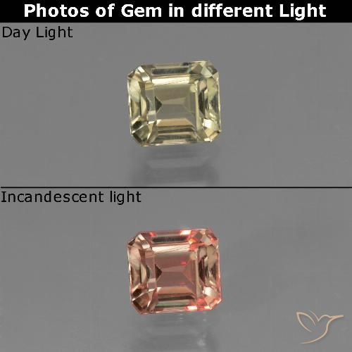 0.80ct Натуральный Очень светлый золотисто-желтый Диаспора, меняющая цвет, Изумрудная огранка, Чистота VS