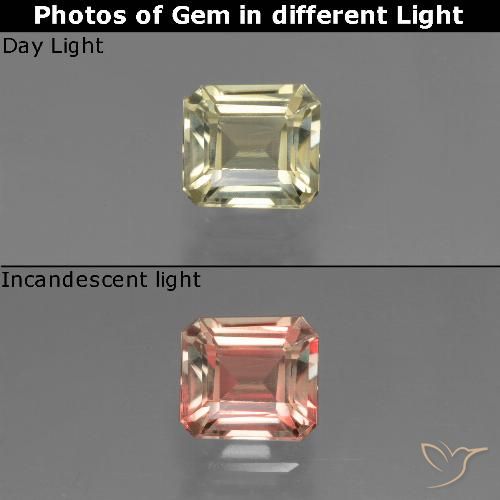 0.85 карата, натуральный Светло-золотисто-желтый Диаспора, меняющая цвет, Изумрудная огранка, VVS-VS