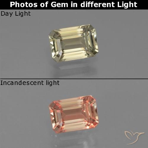 0.88ct Натуральный Землисто-желтый Диаспора, меняющая цвет, Изумрудная огранка, VVS-VS