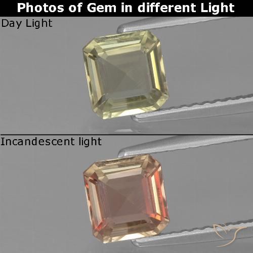 1.04ct Натуральный Очень бледно-желтый Диаспора, меняющая цвет, Изумрудная огранка, VVS-VS