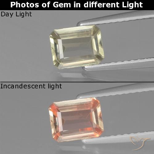 0.80ct Натуральный Желтый бежевый Диаспора, меняющая цвет, Изумрудная огранка, VVS-VS