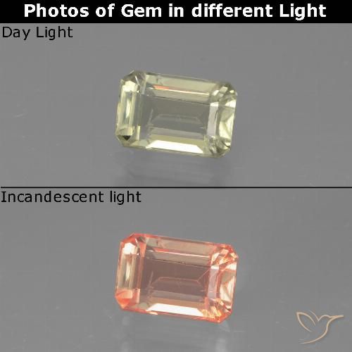 0.98ct Натуральный Очень бледно-желтый Диаспора, меняющая цвет, Изумрудная огранка, VVS-VS