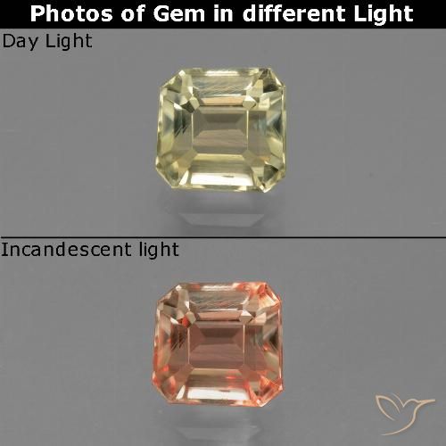 0.86ct Натуральный Очень светло-желтый Диаспора, меняющая цвет, Изумрудная огранка, VVS-VS