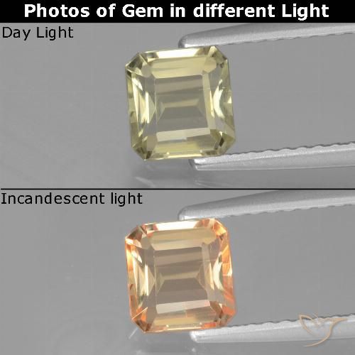 0.85ct Натуральный Светло-желтый Диаспора, меняющая цвет, Изумрудная огранка, VVS-VS