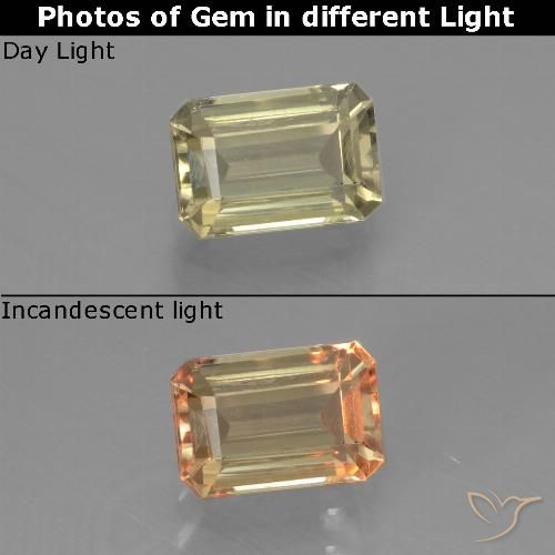 1.00ct Натуральный Светло-желтый Диаспора, меняющая цвет, Изумрудная огранка, VVS-VS