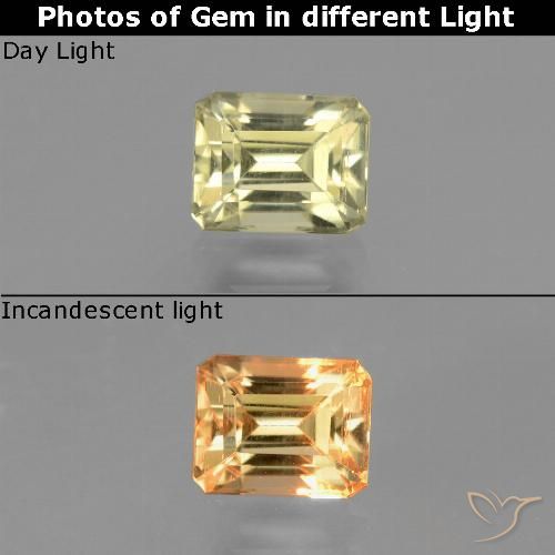 0.95ct Натуральный Светло-желтый Диаспора, меняющая цвет, Изумрудная огранка, Чистота VS