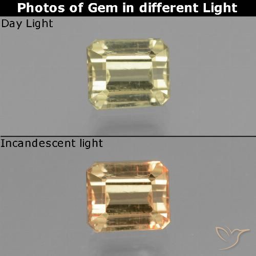 1.09ct Натуральный Светло-желтый Диаспора, меняющая цвет, Изумрудная огранка, Чистота VS