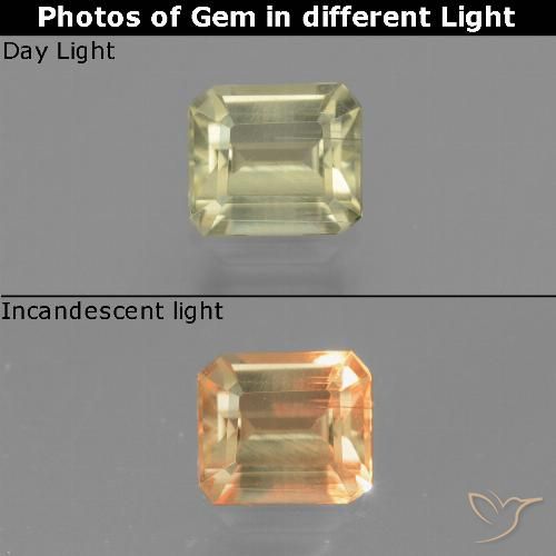 0.81ct Натуральный Мягкий желтый Диаспора, меняющая цвет, Изумрудная огранка, Чистота VS