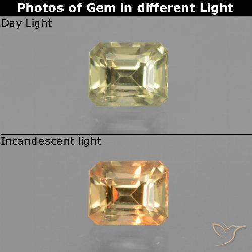 0.87ct Натуральный Светло-желтый Диаспора, меняющая цвет, Изумрудная огранка, Чистота VS