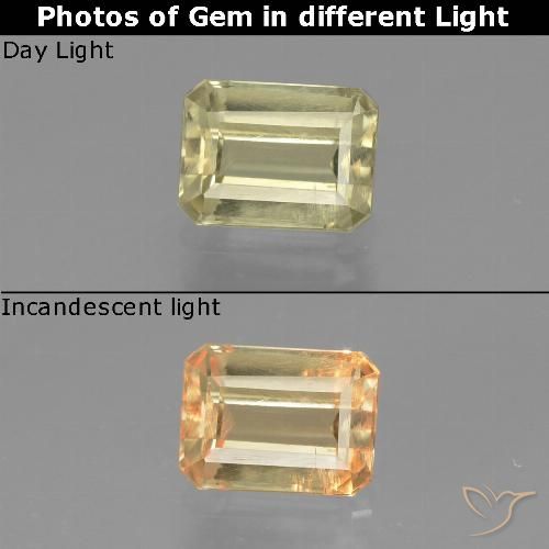 0.93ct Натуральный Светло-желтый Диаспора, меняющая цвет, Изумрудная огранка, Чистота VS