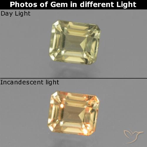 1.01ct Натуральный Мягкий желтый Диаспора, меняющая цвет, Изумрудная огранка, Чистота VS