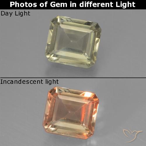 0.95ct Натуральный Очень бледно-желтый Диаспора, меняющая цвет, Изумрудная огранка, Чистота VS