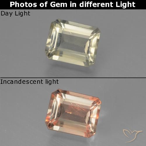 0.85ct Натуральный Очень светло-желтый Диаспора, меняющая цвет, Изумрудная огранка, Чистота VS