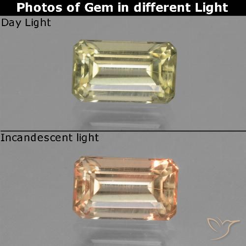 1.20ct Натуральный Светло-желтый Диаспора, меняющая цвет, Изумрудная огранка, Чистота VS