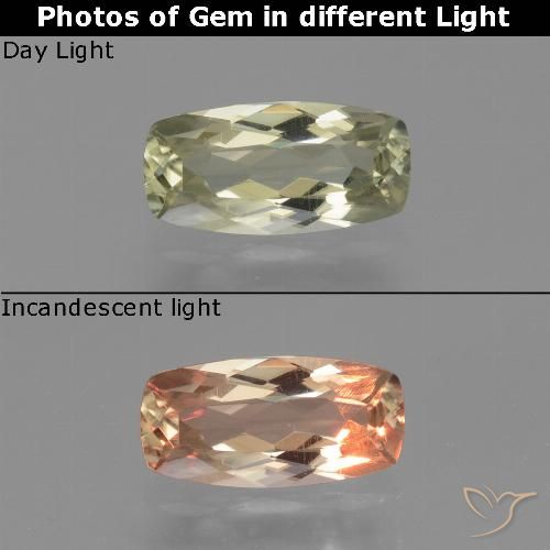 1.08ct Натуральный Очень светло-желтый Диаспора, меняющая цвет, Подушка, Чистота VVS