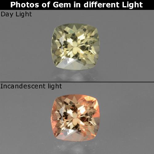 0.94 карата, натуральный Желтый бежевый Диаспора, меняющая цвет, Подушка Крой, Чистота VS