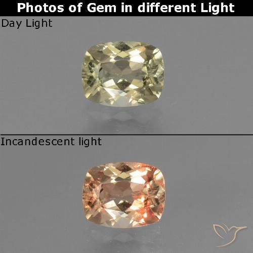0.72ct Натуральный Очень светло-желтый Диаспора, меняющая цвет, Подушка, Чистота VS