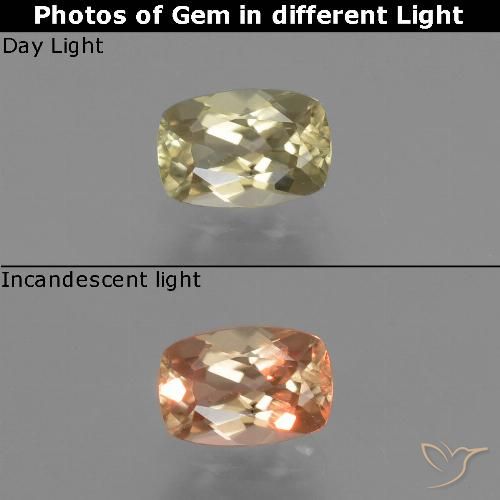 0.68ct Натуральный Очень светло-желтый Диаспора, меняющая цвет, Подушка, Чистота VS
