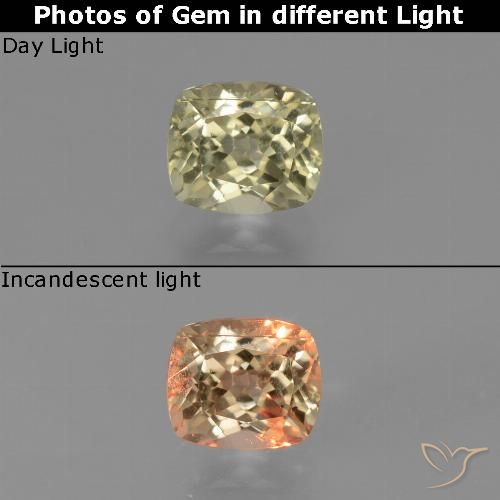 0.85ct Натуральный Желтый бежевый Диаспора, меняющая цвет, Подушка, Чистота VS