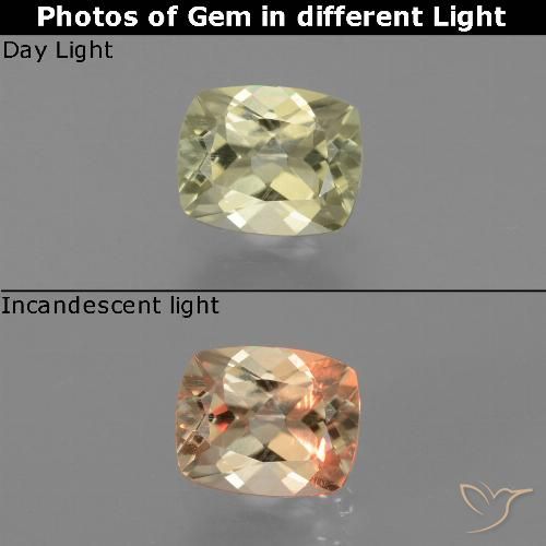 0.78ct Натуральный Очень светло-желтый Диаспора, меняющая цвет, Подушка, Чистота VS