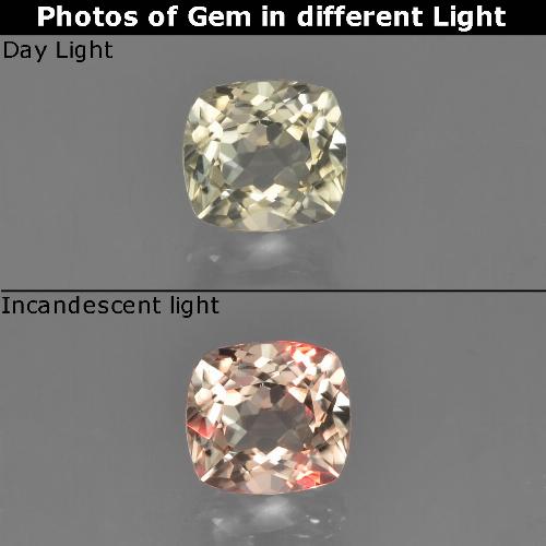 0.77 карата, натуральный Очень светлый золотисто-желтый Диаспора, меняющая цвет, Подушка Крой, Чистота VVS